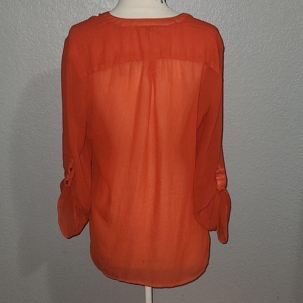 Fred David Sheer Tangerine Color Top Size Medium - Picture 2 of 3